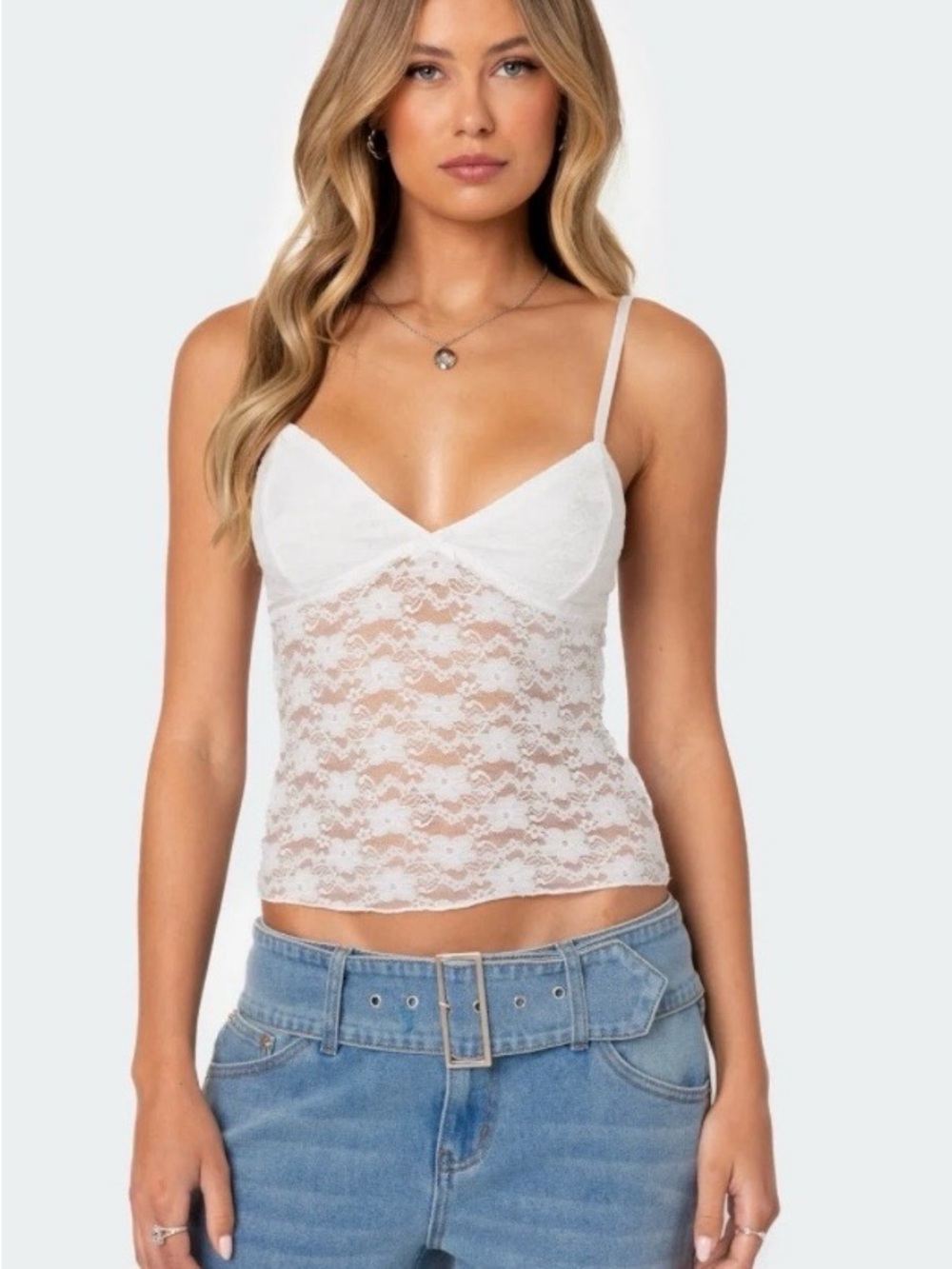 Edikted White Lace Spaghetti Strap Tank